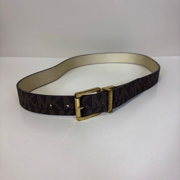 Michael Kors Brown Monogram/ Gold Leather Reversible Belt 42" - Picture 1 of 6